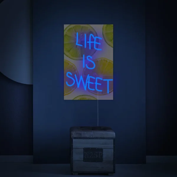 Life Is Sweet with UV Print Background Neon Sign