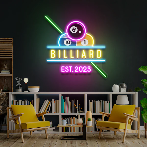 Billiards Art for Home Billiard Balls Modern Art Decor, Artwork Led Neon Sign Light