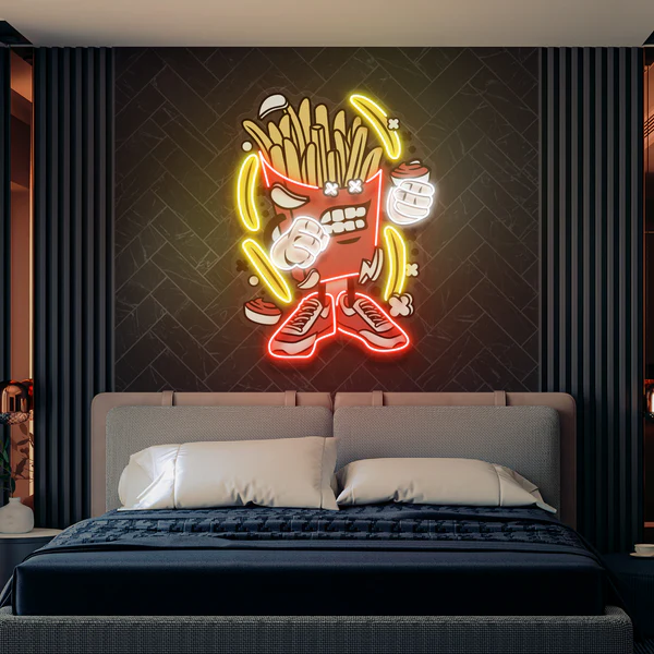 French Fries Cartoon Artwork Led Neon Sign Light