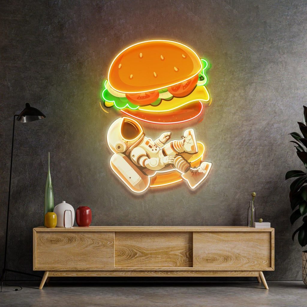 Astronaut and Burger Led Neon Acrylic Artwork - Image 4