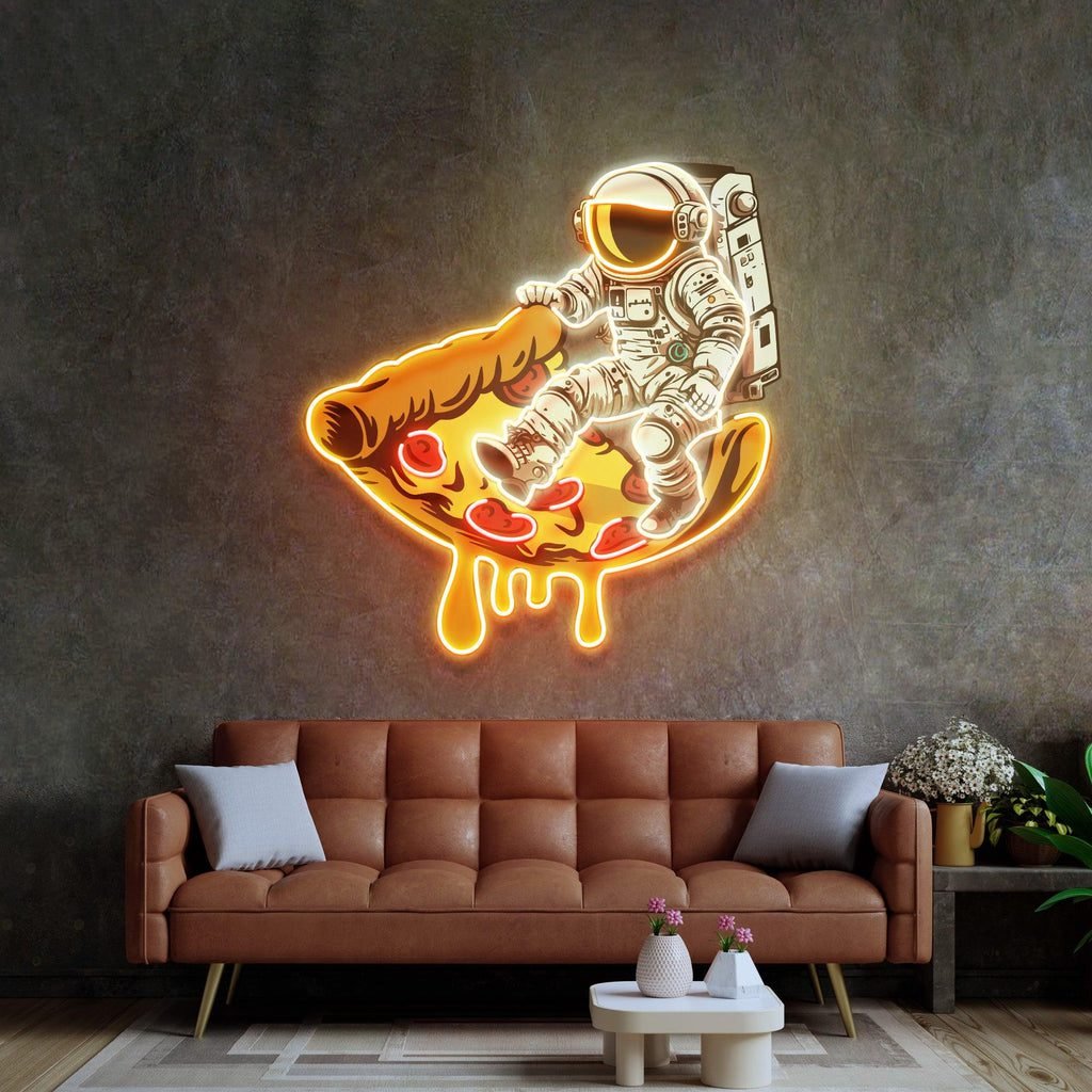 Astronaut on Pizza Mat Led Neon Acrylic Artwork - Image 2