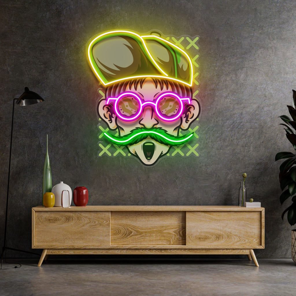 Chill Guy With Weed And Wear Glasses LED Neon Sign Light Pop Art - Image 2