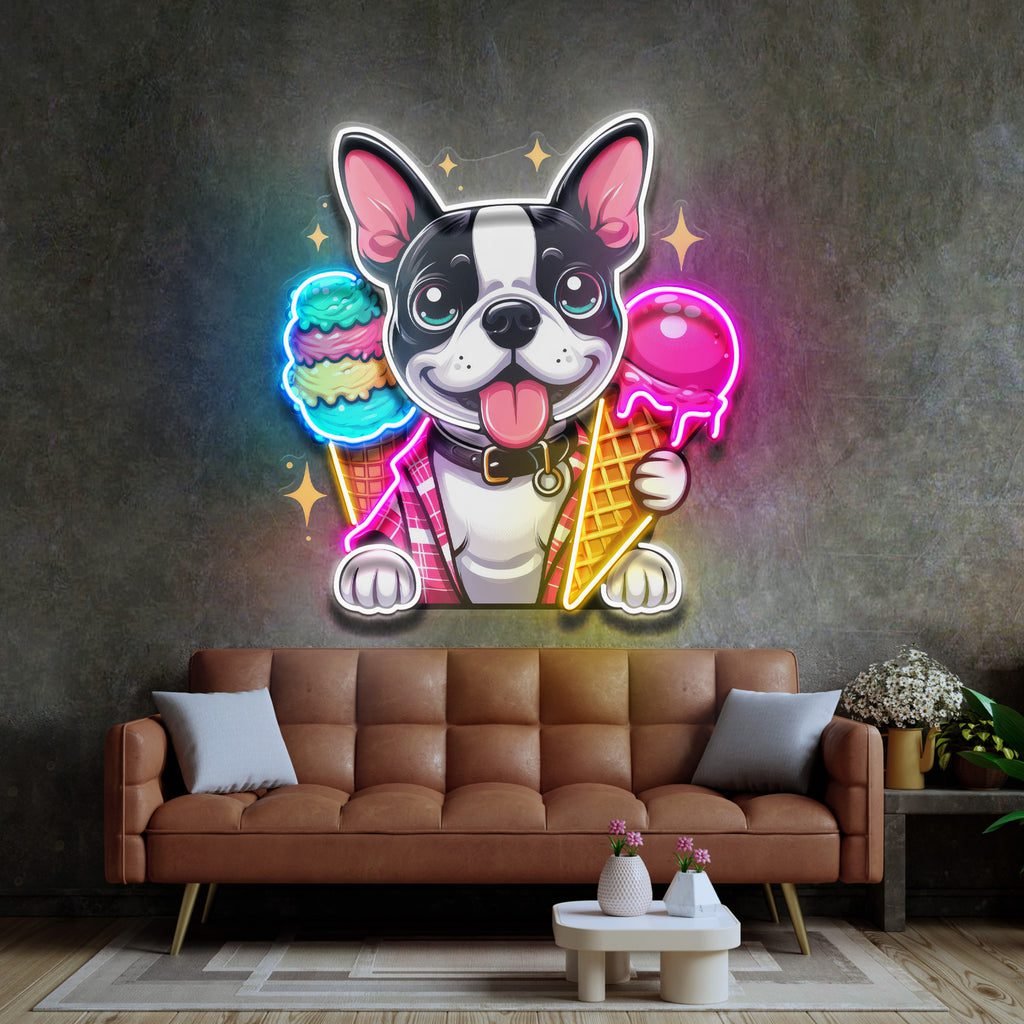 Cute Dog Eating Ice Cream LED Neon Sign Light Pop Art - Image 3