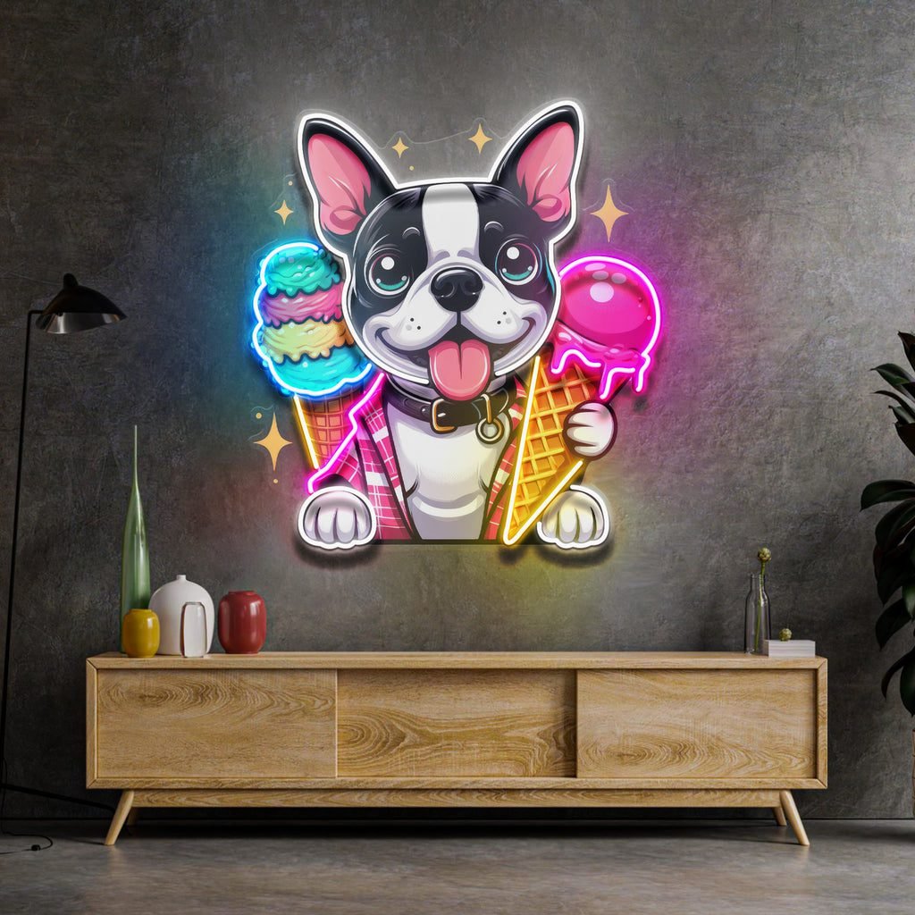 Cute Dog Eating Ice Cream LED Neon Sign Light Pop Art - Image 2