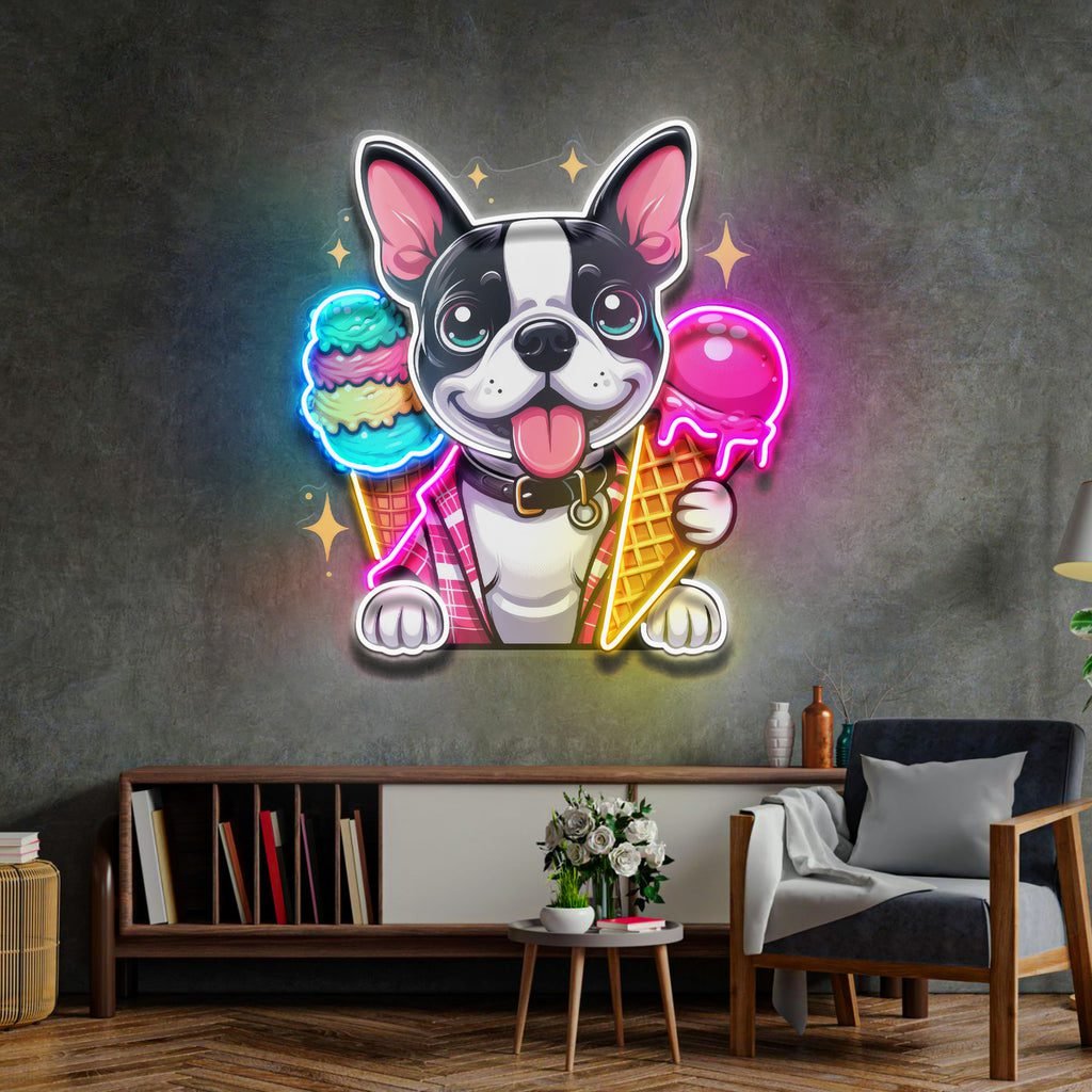 Cute Dog Eating Ice Cream LED Neon Sign Light Pop Art - Image 4
