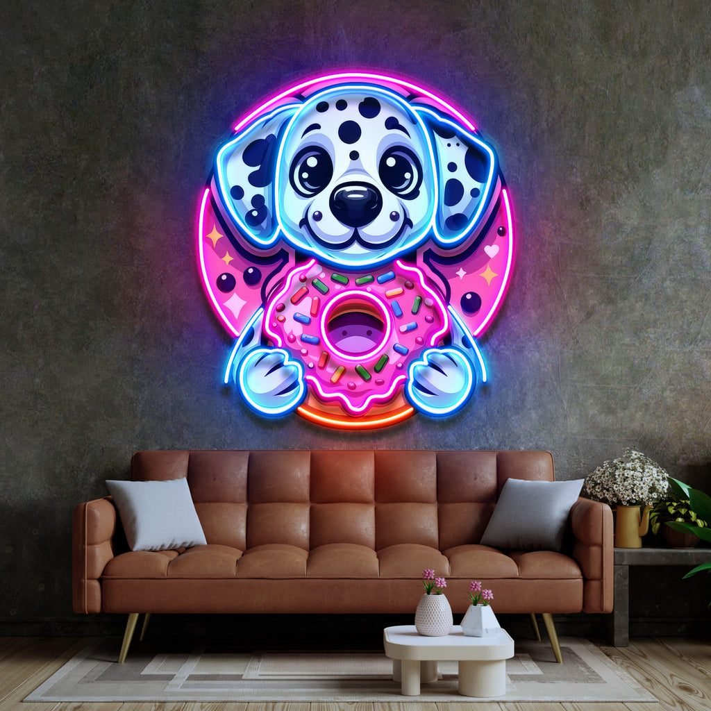 Cute Dog Hugging Donut LED Neon Sign Light Pop Art - Image 3