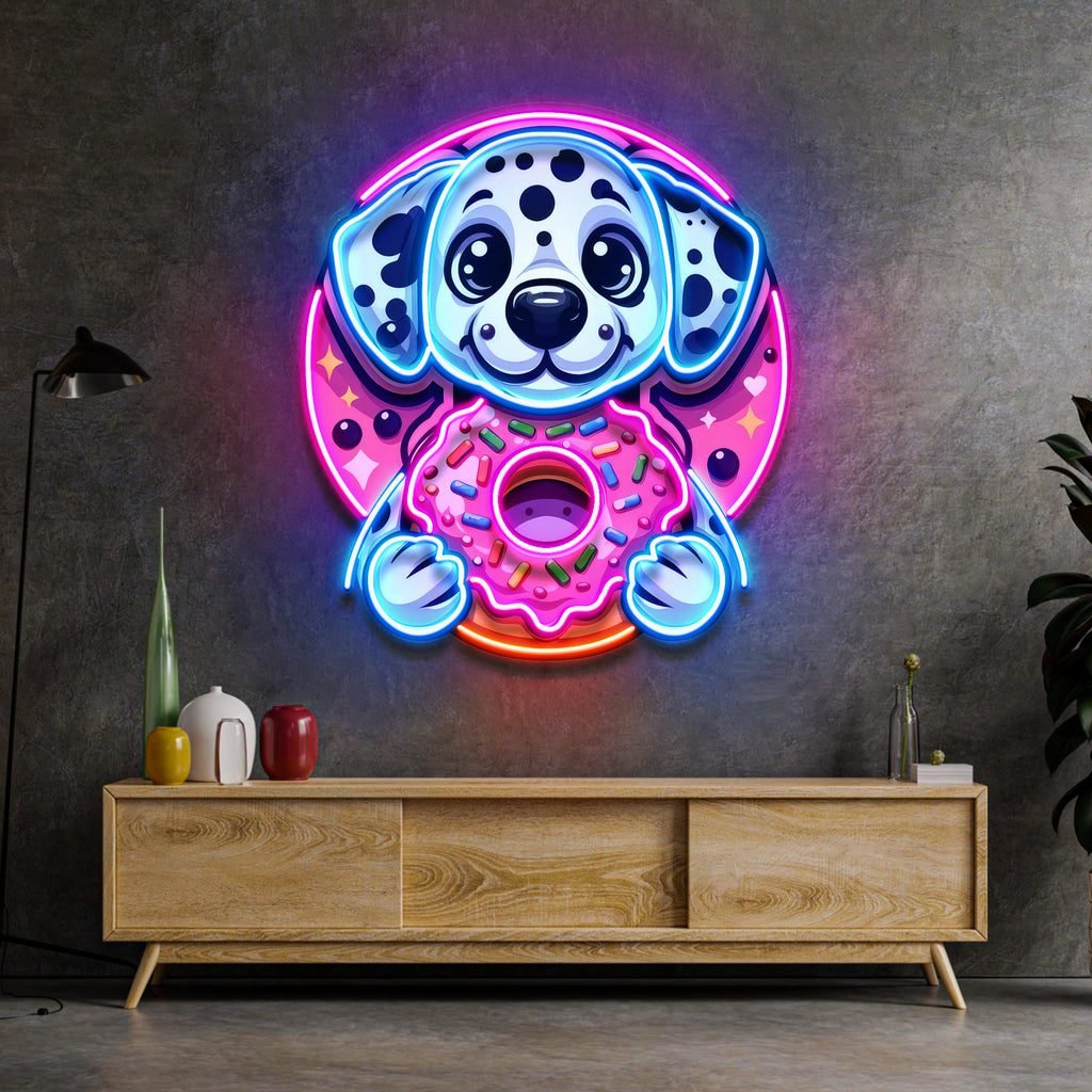 Cute Dog Hugging Donut LED Neon Sign Light Pop Art - Image 4