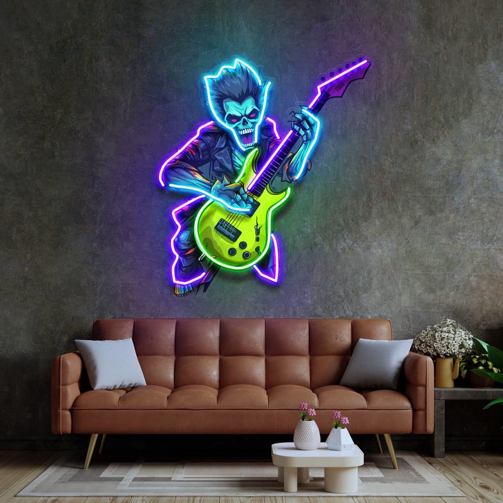 Cute Zombie Playing Electric Guitar LED Neon Sign Light Pop Art - Image 3