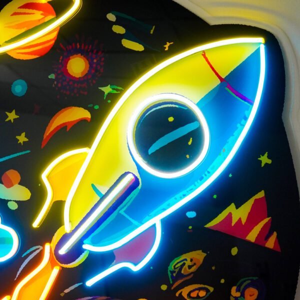 Rocket Launching Universe LED Neon Sign Light Pop Art