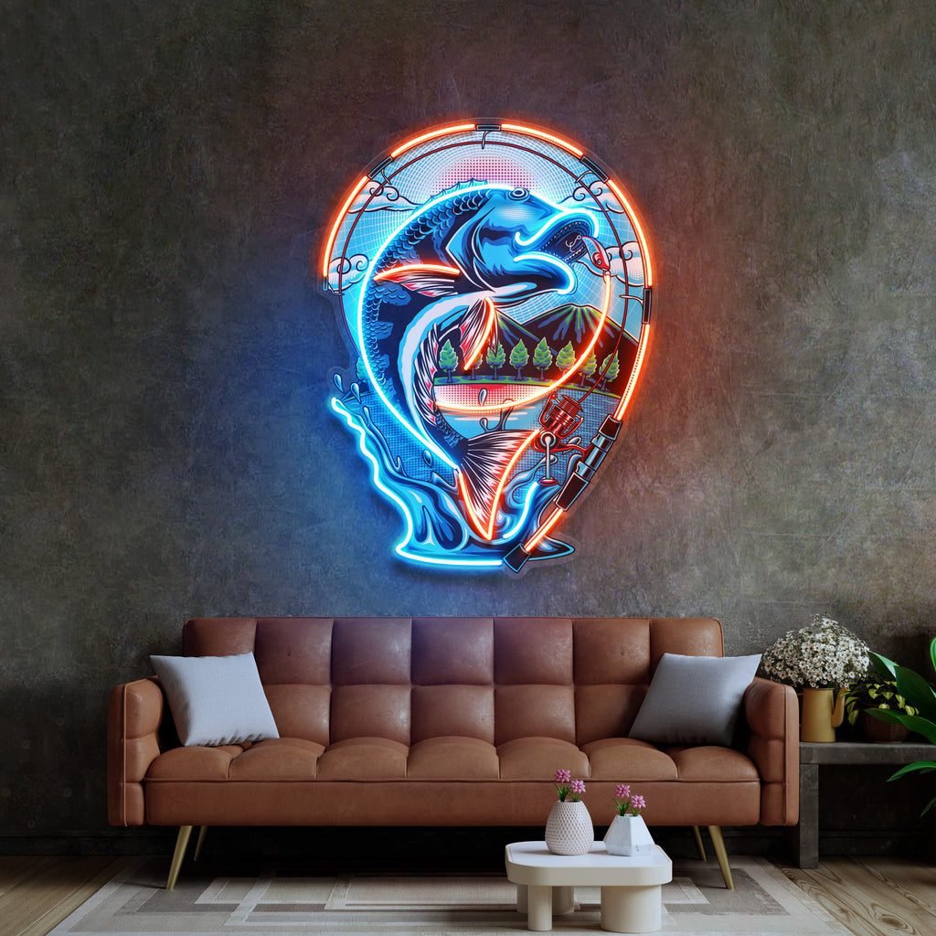 Fish Being Fished LED Neon Sign Light Pop Art - Image 2