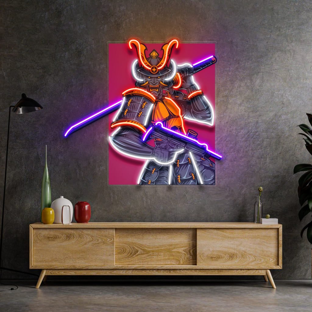 Oni Samurai Mascot LED Neon Sign Light Pop Art - Image 2