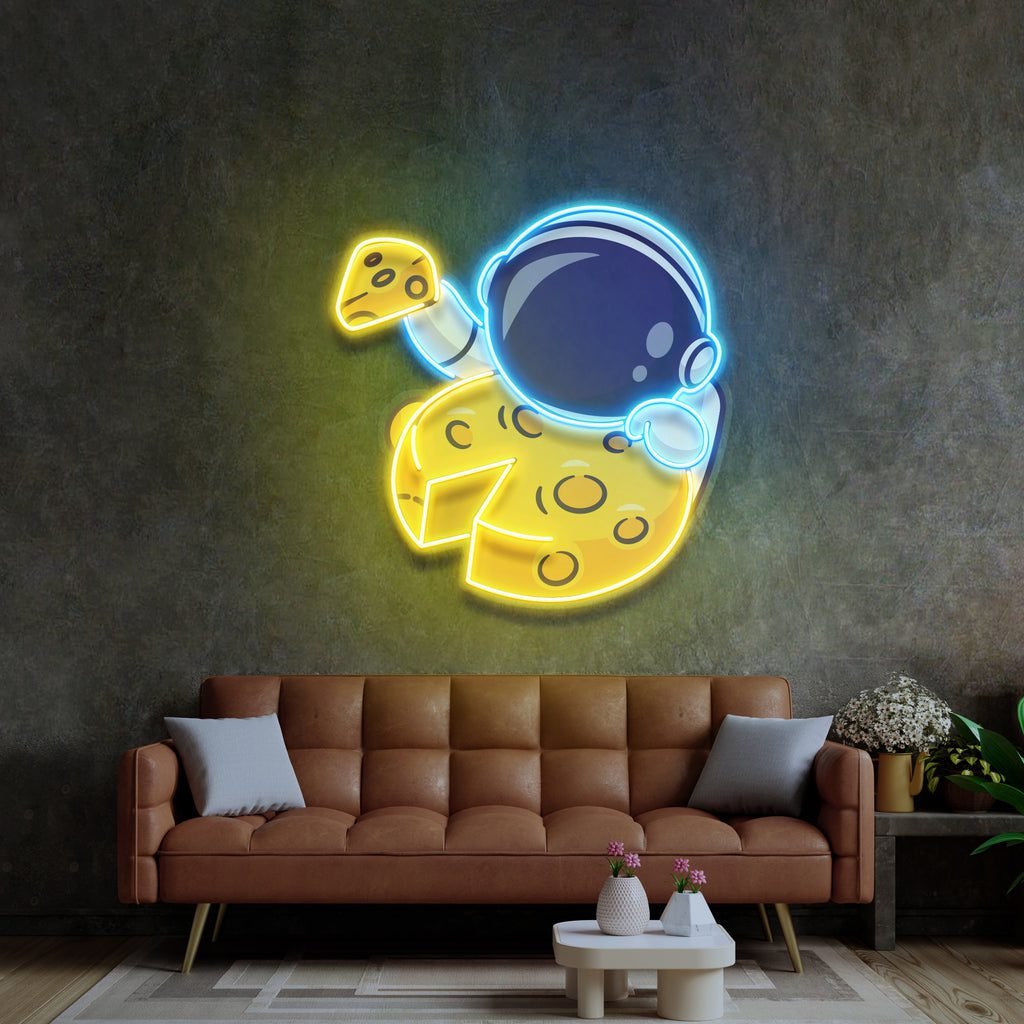 Astronaut Eating Cheese Moon LED Neon Sign Light Pop Art - Image 2