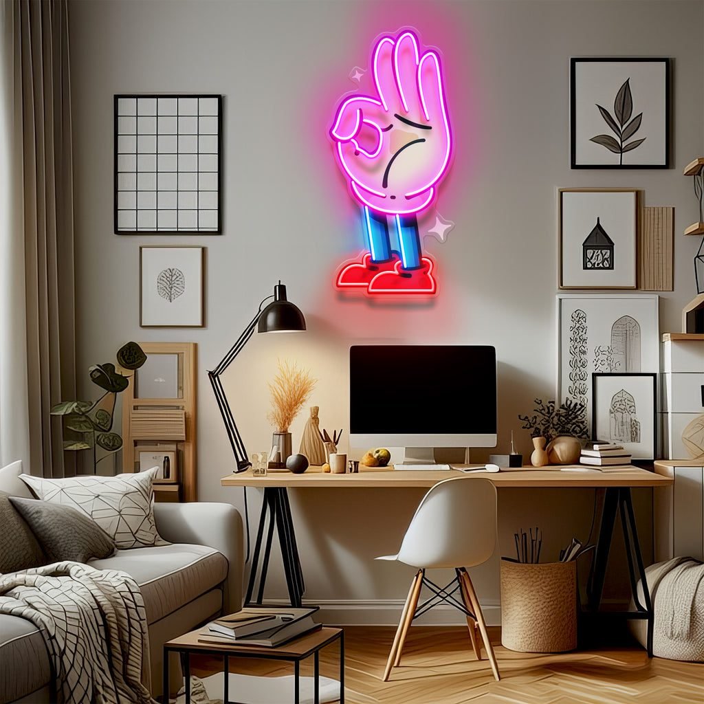 Flat Ok Fingers Hand LED Neon Sign Light Pop Art - Image 3